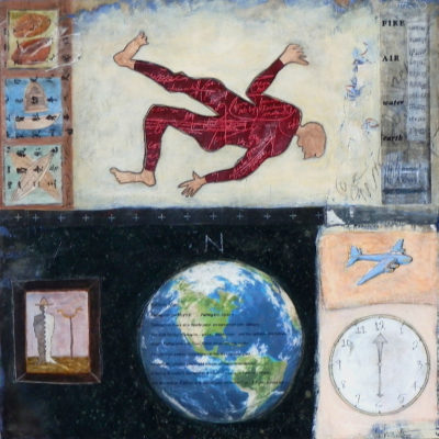 “Falling Man, Earth Bound”, 20"x20"  mixed media