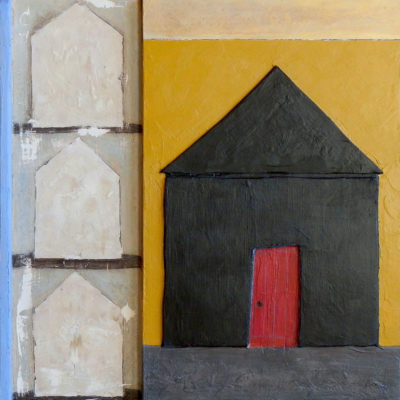  “Red Door”,  20’x22”   sculptural board, acrylic, plaster